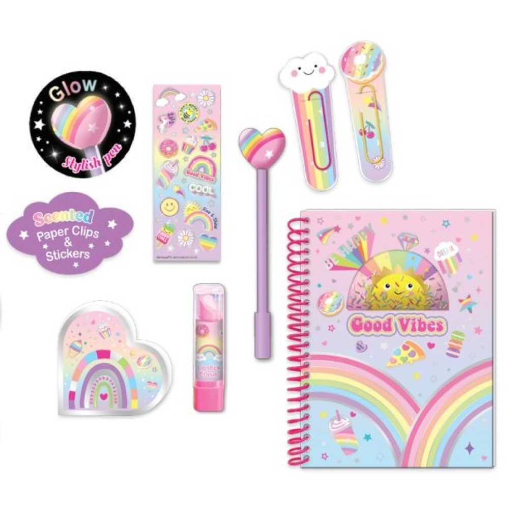 HOT FOCUS PAMIĘTNIK NA SPIRALI Z AKCESORIAMI TĘCZA