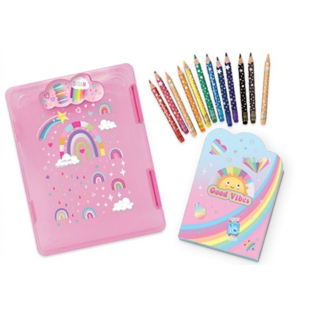 HOT FOCUS TECZKA Z KLIPSEM + KREDKI TĘCZA