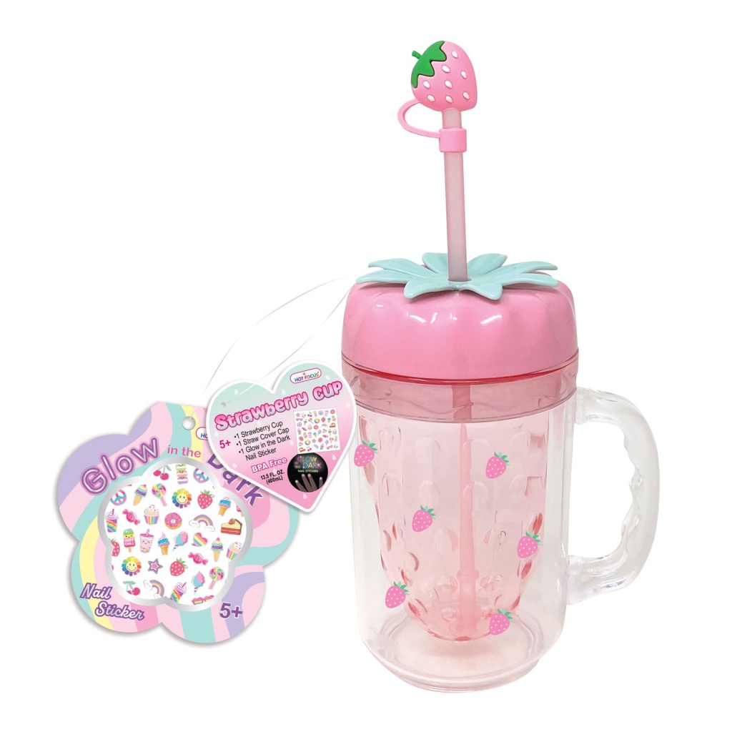 HOT FOCUS KUBEK ZE SŁOMKĄ I NAKLEJKAMI TRUSKAWKA