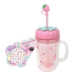 HOT FOCUS KUBEK ZE SŁOMKĄ I NAKLEJKAMI TRUSKAWKA