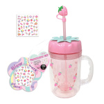 HOT FOCUS KUBEK ZE SŁOMKĄ I NAKLEJKAMI TRUSKAWKA