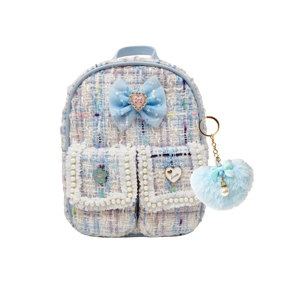 HOT FOCUS PLECAK Z BRELOKIEM POMPONEM NIEBIESKI