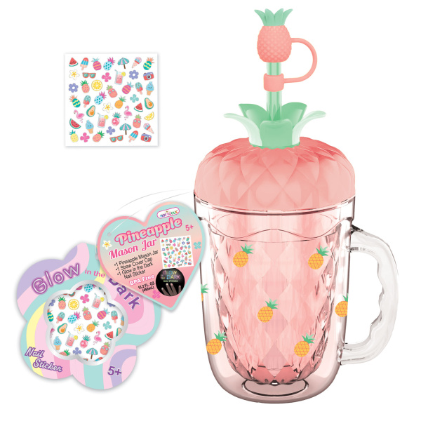 HOT FOCUS KUBEK ZE SŁOMKĄ I NAKLEJKAMI ANANAS