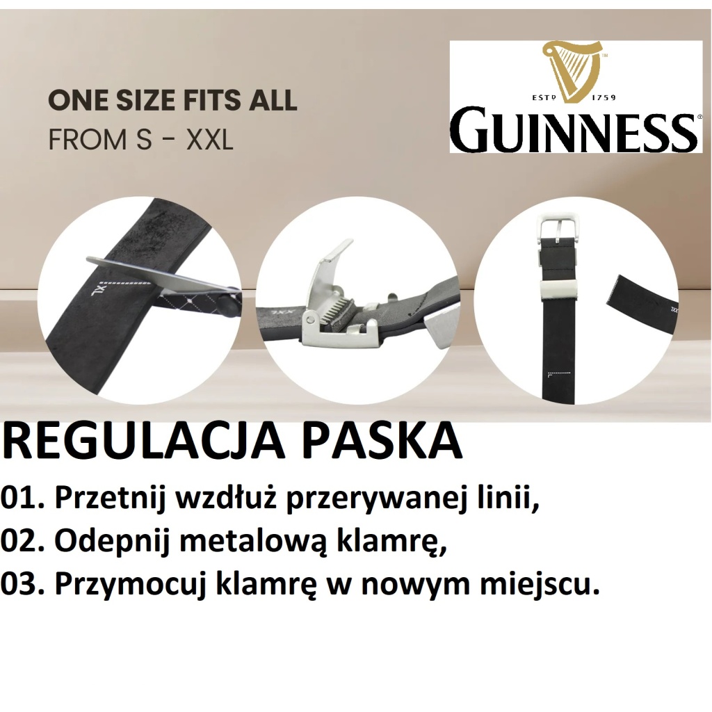PASEK SKÓRZANY GUINNESS ROZMIAR UNIWERSALNY