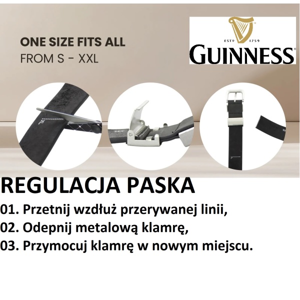 PASEK SKÓRZANY GUINNESS ROZMIAR UNIWERSALNY